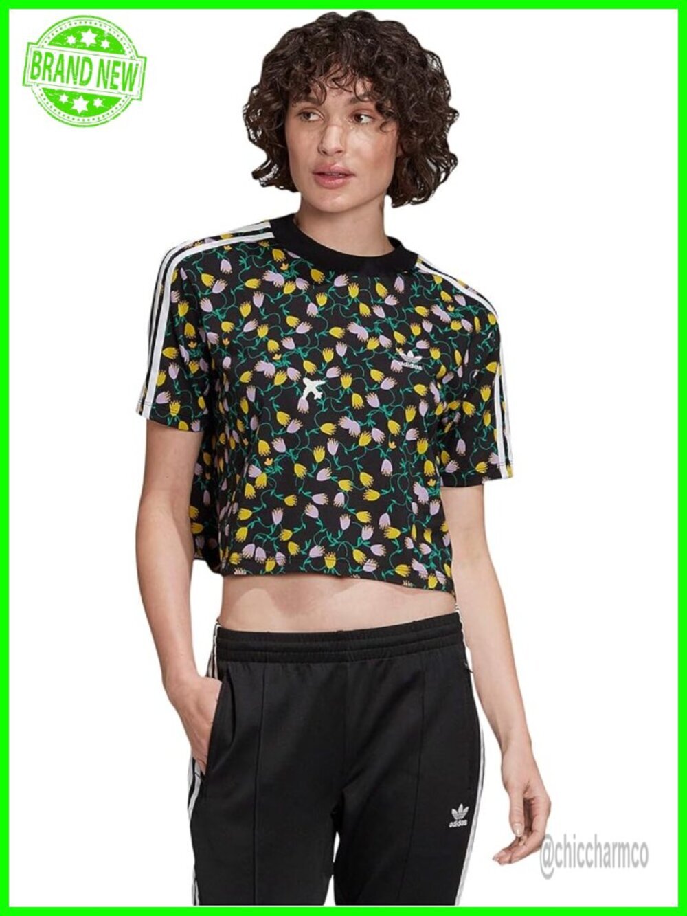 Cropped All Over Print Tee T-Shirt Cotton Crew Neck Short Sleeve Top